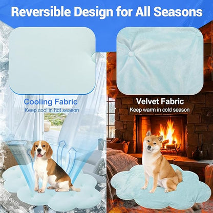 Dog Cooling Mat, 53'' × 40'' Large, Self-Cooling Mat for Dog, (Cool & Warm) Double-Sided Pet Cool Pads for Crate, Kennel, Machine Washable Summer Blanket, Cat Cool Bed, Non-Gel, Sky Blue