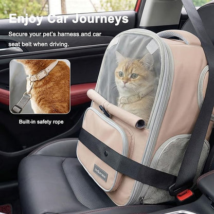 Cat Backpack Carrier Expandable, Breathable Mesh & Lockable Zippers & Shaded Curtains & Multi-Entry, Pet Backpack for Kitty Puppy Small Dogs Up to 18lbs for Travel, Hiking, Car, Vet(Khaki)