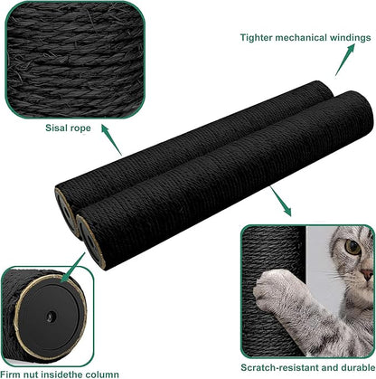 Gothic & Goth Cat Tree Tower Replacement Post - Black, 4 Pack, 15.7in Scratching Post Pole with M8 Screws, Natural Sisal for Cat Tree Repair & Rebuild