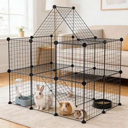 36 Panels Small Animals Playpen, Portable DIY Pet Playpen with Metal Enclosure Cage for Guinea Pig, Rabbit, Bunny, Chicken, Hedgehogs, Puppy, Hamster, Two-Story Playpen Indoor Outdoor