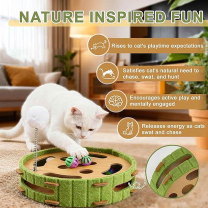 Interactive Cat Toy Puzzle Toys for Indoor, Felt Maze Box, Cat Toys, Mental Stimulation and Entertainment, Circle, Green, 1 Set