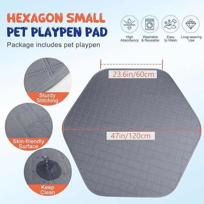 Pawaboo Small Animals Playpen with Pad, Waterproof Small Pet Cage Tent with Reusable Pad, Portable Outdoor Yard Fence for Chick/Kitten/Puppy/Guinea Pig/Rabbits/Chinchillas, Gray+Gray