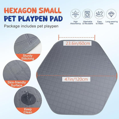 Pawaboo Small Animals Playpen with Pad, Waterproof Small Pet Cage Tent with Reusable Pad, Portable Outdoor Yard Fence for Chick/Kitten/Puppy/Guinea Pig/Rabbits/Chinchillas, Black/Gray