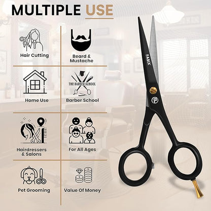 5” Professional Beard Mustache Scissors with 1 Beard Comb, 1 Mustache Comb and Travel Pouch - Perfect Beard Trimming Scissors for All Facial Hair Scissors - Grooming Scissors