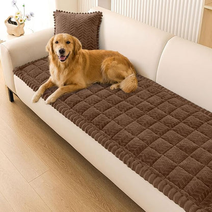 Smiry Non Slip Couch Covers for Dogs, Fuzzy Pet Couch Covers for 2 Cushion Sofa Pet Friendly, Soft Sofa Loveseat Slipcovers Cushion Furniture Protector Washable (Brown, 27.6" x 47")