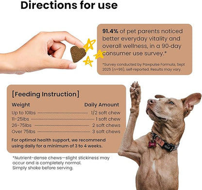 Pawpulse Formula Turkey Tail Mushroom for Dogs - Lipoma, Lumps & Bumps Defense - 7-in-1 Functional Immune Support with Reishi & Lion's Mane - Brain, Vitality, Gut Health & Longevity - 80 Soft Chews