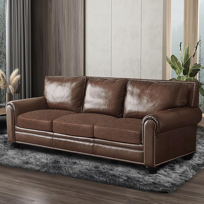 ANARACHON Leather Look Couch Cushion Covers Sofa Seat Slipcovers Sets Couches Furniture Protector for Sectional Armchair Loveseat Pets Kids Stretch Spandex Fabric (3 Cushion Sofa, Brown)