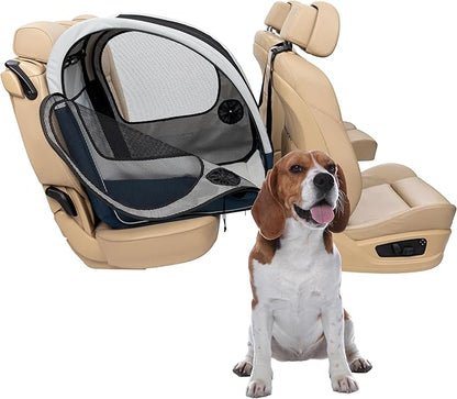 PetSafe Happy Ride Collapsible Travel Crate - Safe Travel Containment with Heavy Duty Aluminum Frame, Mesh Windows, Convenient Storage Pockets & Secure Seat Belt Access - Road Trip Crate