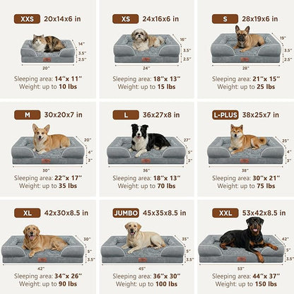 Comfort Expression Orthopedic Dog Bed for Large Dogs 36x27 Inch, Waterproof Supportive Egg Crate Foam Large Pet Bed with Removable Bolsters, Dog Couch with Washable Cover & Non-Slip Bottom, Grey