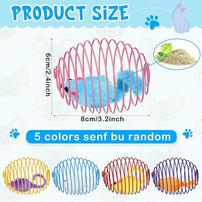 Jecery 5 Pcs Cat Spring Balls Toys Stretchable Rolling Balls Colorful Playful Coils Interactive Action Toy Caged Rats for Kitten Pet Supplies (Catnip Rats,Multicolor)