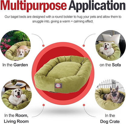 Majestic Pet 32 Inch Micro Velvet Calming Dog Bed Washable – Cozy Soft Round Dog Bed with Spine for Head Support - Fluffy Donut Puppy Mat 32x23x7 (inch) Medium – Apple (2025)