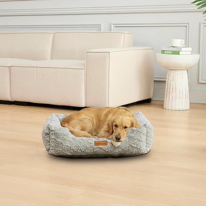 Modern Threads Ultra Soft Plush Pet Bed for Medium to Large Dogs with Elegant Texture and Stylish Design, Removable Washable Cover, Grey, (34" L x 25" W x 9" Th)