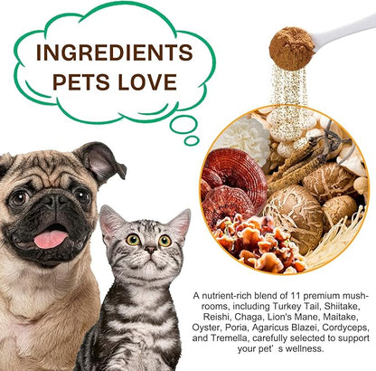 Mushroom Supplement Powder for Dogs & Cats, 2 Pack Turkey Tail Mushroom for Dog, Enriched with Antioxidants, Immune Support, Cellular Protection, Joint & Skin Support, Mushrooms Complex for Pets