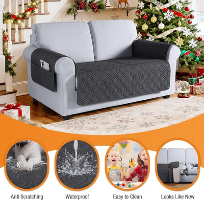 VANSOFY Couch Cover, Waterproof Sofa Covers Washable Slipcover Furniture Protector Couch Seat Covers Non-Slip Couch Cover for Dogs, Pets(Loveseat, Charcoal Gray)