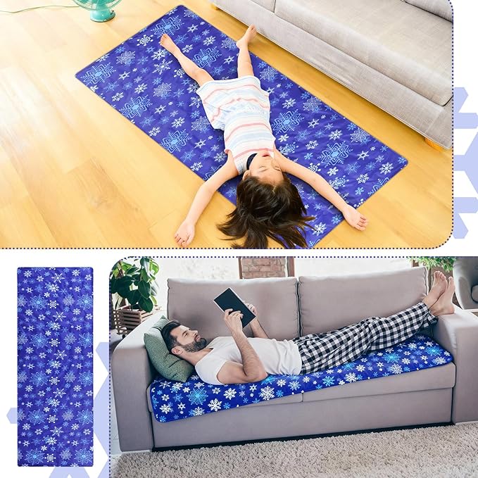 Drydiet Cooling Pad Mat for Sleep Cooling Mattress Pad Gel for Bed, Relieve Pain, Summer Hot Flashes, Adult, Pets, No Water or Electricity Required(Snowflake,Blue,White,60 x 20 Inch)