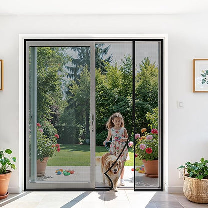 Magnetic Closure Screen Door, Reversible Mesh Door Screen Fits 72" x 80" Door, Heavy-Duty Magnetic Mesh Curtain for Sliding Door and French Door, Self-Sealing, Portable Patio Screen (74" x 81")