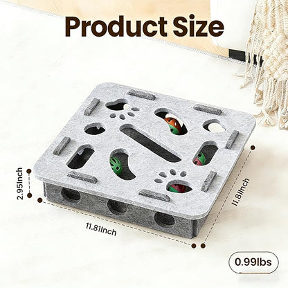 Interactive Cat Puzzle Toy, Cat Scratch Puzzle Enrichment Box with Bell, Felt Maze Box, Mental Stimulation Toy for Cats, Self Play Fun Exercise Hide Seek Moving Cat Toy for Bored Cats
