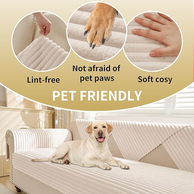 HAOMAIJIA Waterproof Couch Cover for Dogs Washable,Faux Fur Pet Couch Covers for Sofa,Soft Dog Bed Cover Non-Slip Couch Covers for 3 Cushion Couch Sofa Pet Friendly (Off White, 23" x 23" 2 Pack)
