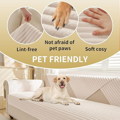 HAOMAIJIA Waterproof Couch Cover for Dogs Washable,Faux Fur Pet Couch Covers for Sofa,Soft Dog Bed Cover Non-Slip Couch Covers for 3 Cushion Couch Sofa Pet Friendly (Off White, 35" x 62")