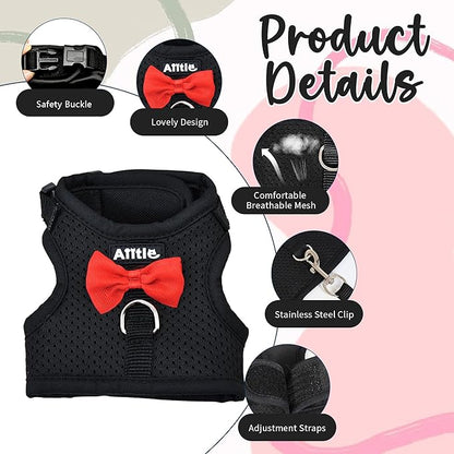 AIITLE Bunny Harness and Leash Set with Cute Bow, Soft Breathable Mesh Vest Harness for Rabbits Kitten Ferret Small Pig Puppy Walking Supplies Black M