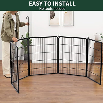 PETIME Dog Playpen,Metal Exercise Puppy Pen Heavy Duty Kennels Yard Fence Indoor/Outdoor 27" W x 32" H 8 Panels Dog Cage with Octagon Top Cover and Bottom Pad