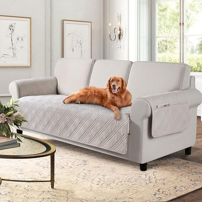 TAOCOCO Waterproof Couch Covers for Pets Dogs with Non Slip Backing, Sofa Seat Covers with Side Pocket for 3 Cushion Couch Washable Dog Couch Cover Protector Sofa Slipcovers(Sofa, Cream)