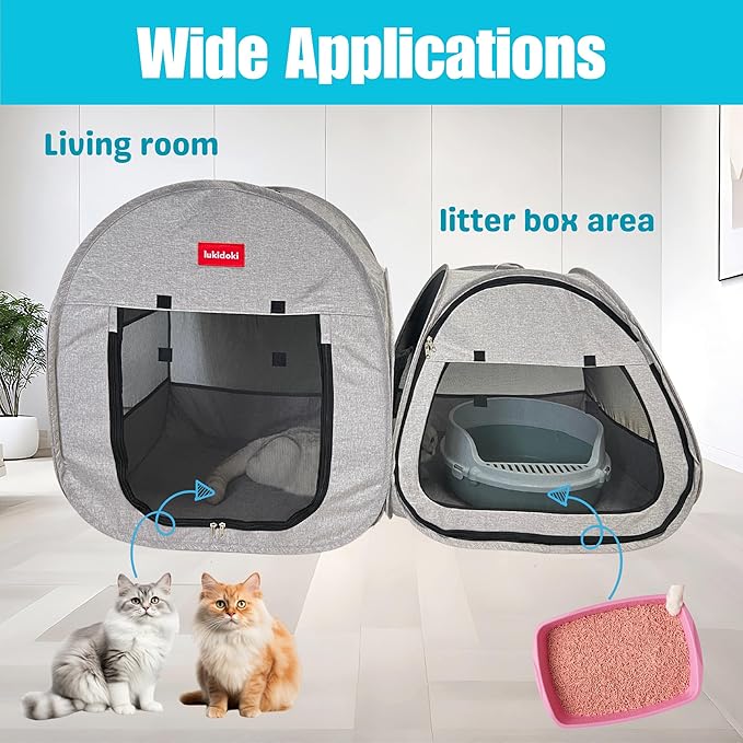 Portable Cat Playpen 2-Room, 2-in-1 Pop-up Cat Dog Crate Play Enclosure with Separate Areas, Foldable Pet Playpen for Puppy Kitten and Small Animals Indoor Outdoor Travel