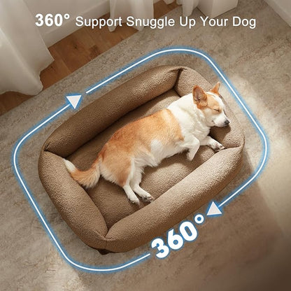 FURTIME Washable Dog Bed Extra Large Sized Dogs, Washable Comfy Fluffy XL Dog Bed, Removable Zipper Cover Machine Wash, Durable Sleeping Pet Cuddler Bed with Anti-Slip Bottom, 42x30x8 in, Brown