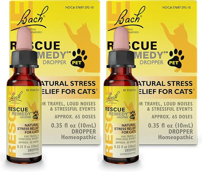 Bach Rescue Remedy Pet Dropper for Cats - 10 mL, Pack of 2 - Stress & Tension Support for Cats Natural Flower Essences - Sedative-Free, Homeopathic Liquid Formula - for All Breeds, Ages & Weights