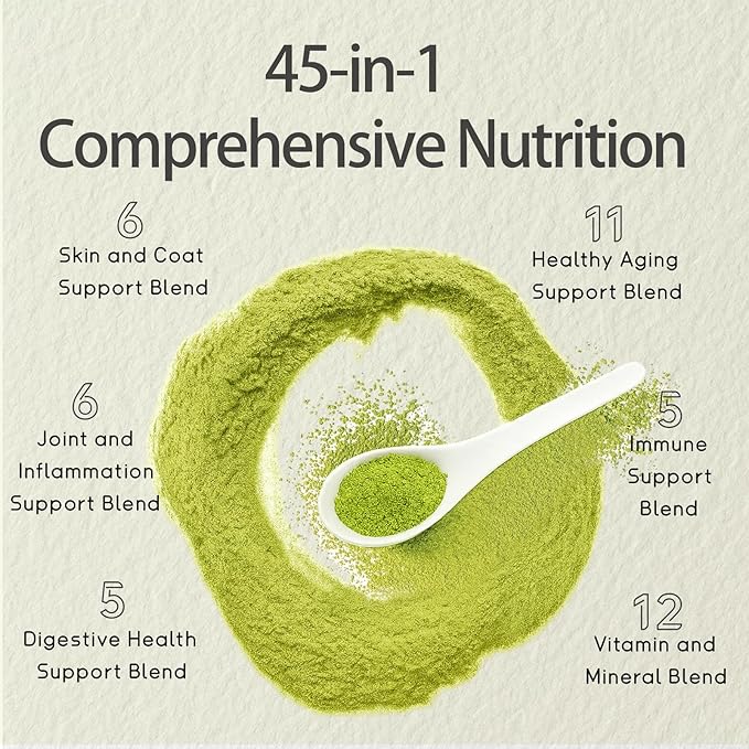 Dog Multivitamin Powder with Chondroitin, Omega 3 & Probiotics - 45-in-1 Daily Vitamins and Supplements for Dogs to Support Joint, Immune System, Digestive Health, Skin & Coat - 8.8 oz