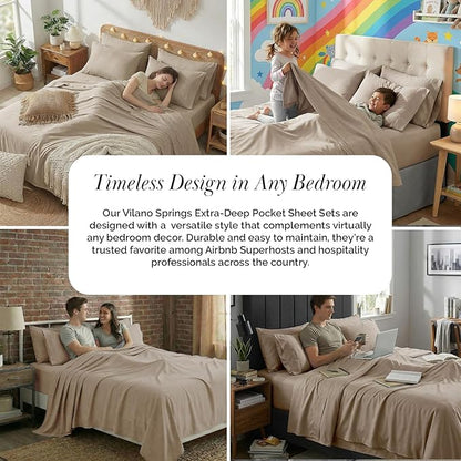 Southshore Fine Living, Inc. 4-Piece Twin Bed Sheets Set, 21" Extra Deep Pocket Twin Fitted Sheet, Oversized Flat Sheet, Microfiber Bedding Set, Taupe Pillow Cases Standard Size, Taupe Sheets