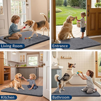 Smiry Dog Door Mat for Muddy Paws 59x32, Absorbs Moisture and Dirt Doormat, Non-Slip Washable Quick Dry Chenille Front Door Mat Indoor Entrance, Entryway Carpet for Inside Floor, Dark Grey