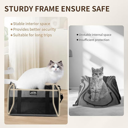 TSA Approved Pet Carrier for Small Cats and Puppies, Soft-Sided and Foldable, Cat and Dog Carrier Fits Pets Up to 15 lbs, Durable Portable Travel Bag with Litter Box (Gray, Litter Box & Leash Set)