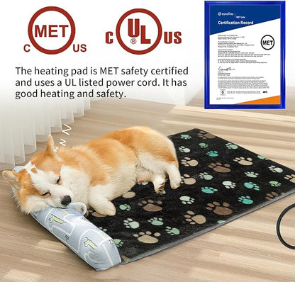 GOLOPET Puppy Heating Pad 28x18 in with Smart Thermostat Switch and Power Line Protection Tube,Obtained MET and UL Dual Certification,Waterproof Pet Heating Pad for Dogs with Plush Fabric Cover-Black