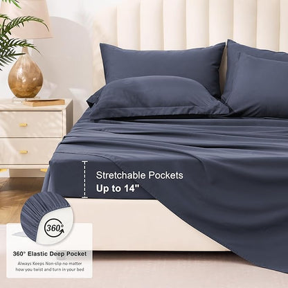 Love's cabin King Size Comforter Set Indigo Blue, 7 Pieces King Bed in a Bag, All Season Bedding Sets with 1 Comforter, 1 Flat Sheet, 1 Fitted Sheet, 2 Pillowcase and 2 Pillow Sham