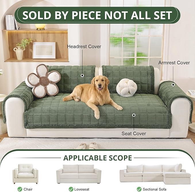 OstepDecor Washable Couch Cover for Dogs, Thick Pet Friendly Sofa Covers, Soft Couch Protector, Paw Cart Sofa Slipcovers, Cushion Protector for Leather, Sectional, Loveseat (35.4" x 47.2", Green)