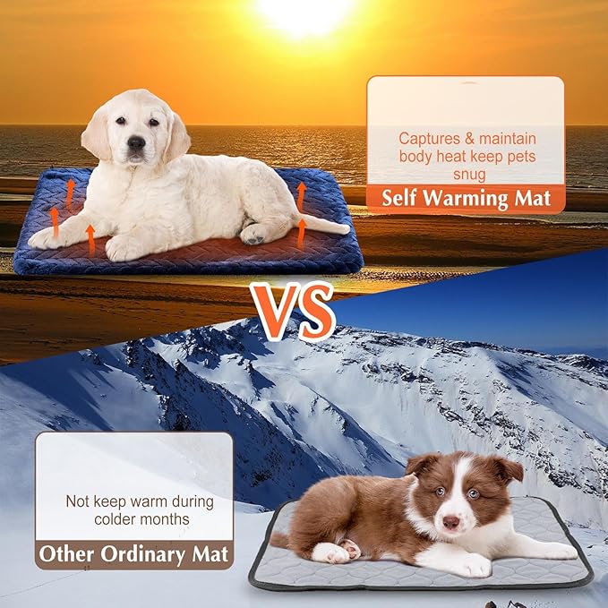 Drydiet 4 Pack Self Warming Cat Bed Mat Self Heating Pad for Dog Extra Warm Winter Pet Pad Washable Thermal Pads Mats for Pets Indoor Outdoor(Navy Blue,16 x 20 Inch)