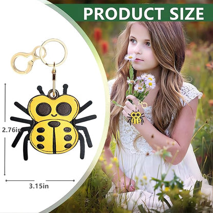 Leather Keychain Holder Case Compatible with AirTag,Cute Protective Cover with Keyring,Anti-Scratch Finder GPS Tracker Case for Wallet Keys,bag,pets,Backpack(Spider Yellow)