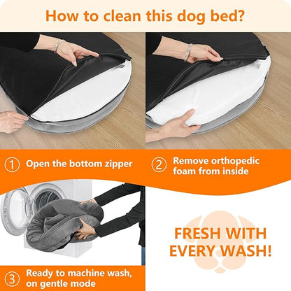 Dwanton Orthopedic Dog Bed for Medium Dogs with Gel Memory Foam, Waterproof Dog Sofa, Washable Pet Bed with Four Sided Bolster Cushion, Removable Cover & Non-Slip Bottom, 36", Medium Gray