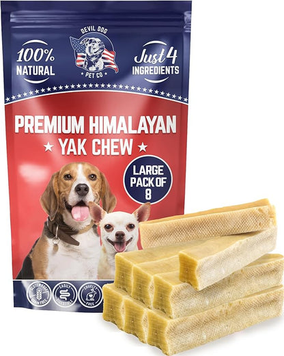Devil Dog Pet Co - Yak Cheese Dog Chews Large 8 Pack for Aggressive Chewers - Odor-Free Long Lasting Himalayan Treats, Medium & Large Breeds 25-55 lbs, 4-Ingredient Dental Enrichment & Anxiety Relief