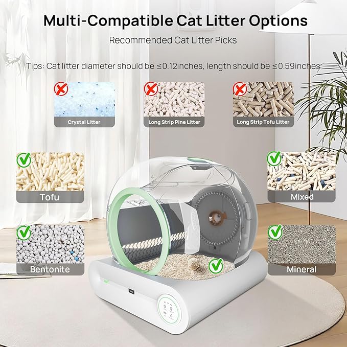 Self Cleaning Litter Box, 2026 Upgraded Automatic Cat Litter Box, Includes 2 roll Liners, 65L+9L Large Capacity Box Robot, Suitable for Medium Cats and Kittens, APP Control - Green