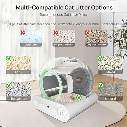 Self Cleaning Litter Box, 2026 Upgraded Automatic Cat Litter Box, Includes 2 roll Liners, 65L+9L Large Capacity Box Robot, Suitable for Medium Cats and Kittens, APP Control - Green