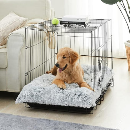 BFPETHOME Dog Beds for Large Dogs, Plush Dog Crate Bed Fluffy Cozy Kennel Pad for Sleeping &Ease Anxiety, Washable Pet Mats with Anti-Slip Bottom for Large Medium Dogs, Pet Bed Grey