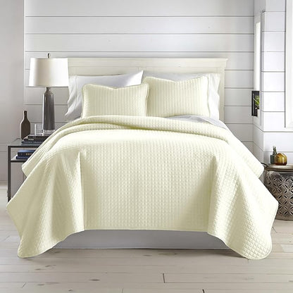 Southshore Fine Living, Inc. Twin XL Quilt Bedding Set, Soft Brushed Microfiber Bedspread Coverlet, Stain and Pet Hair Resistant Bedding, XL/Twin Size Quilt Set with 1 Pillow Sham, Cream
