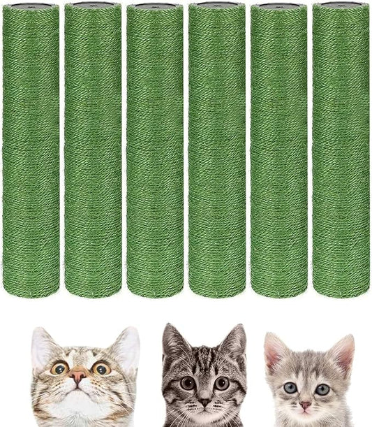 BNOSDM 6 Pack M8 15”x2.75” Cat Tree Scratching Post Replacement Parts for Indoor Cats Tower Rope Scratch Poles Refill Sisal Pole Part for Refurbishment Accessories Spare Green