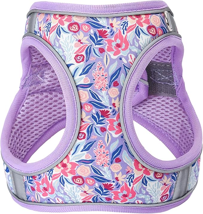 Small Dog Harness Purple Flowers No Pull Reflective Step in Vest Harness Mesh Padded Soft Harness for Small Medium Dogs Cats