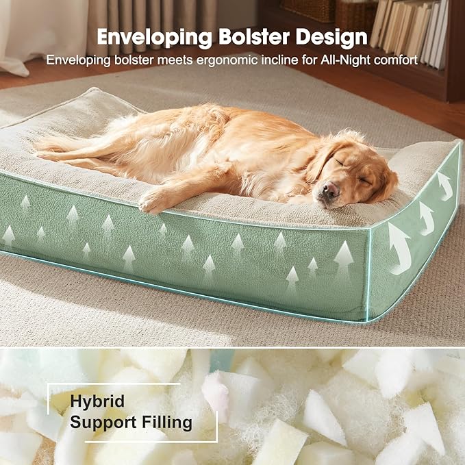 FURTIME XXL Orthopedic Dog Beds Large Sized Dog, Extra Thick Supportive Comfort Pet Sofa, Ergonomic Slant Dog Couch with Removable Washable Cover, Ultra Soft Surface & Non-Slip Bottom, Beige, 48"
