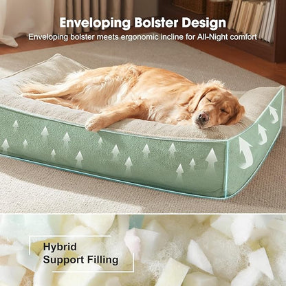 FURTIME XXL Orthopedic Dog Beds Large Sized Dog, Extra Thick Supportive Comfort Pet Sofa, Ergonomic Slant Dog Couch with Removable Washable Cover, Ultra Soft Surface & Non-Slip Bottom, Beige, 48"
