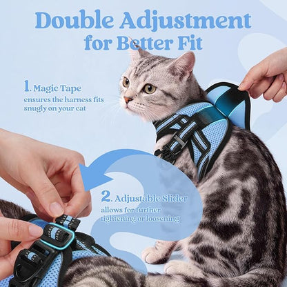 rabbitgoo Cat Harness and Leash Set for Walking Escape Proof, Adjustable Soft Kittens Vest with Reflective Strip for Cats, Comfortable Outdoor Vest, Light Blue, M
