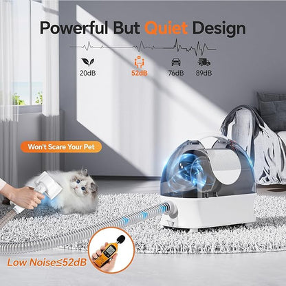 Pet Grooming Kit, Professional Dog Clippers Vacuum Suction 99% Hair, 3L Large Dust Cup Dog Grooming Vacuum for Shedding with 5 Pet Grooming Tools, Low Noise Pet Grooming Supplies (White)